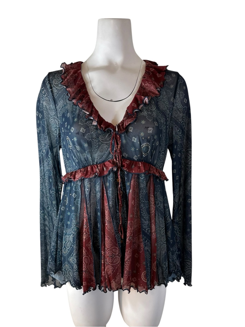 Natural Life Sierra Ruffle Sheer Bandana Print Top Medium